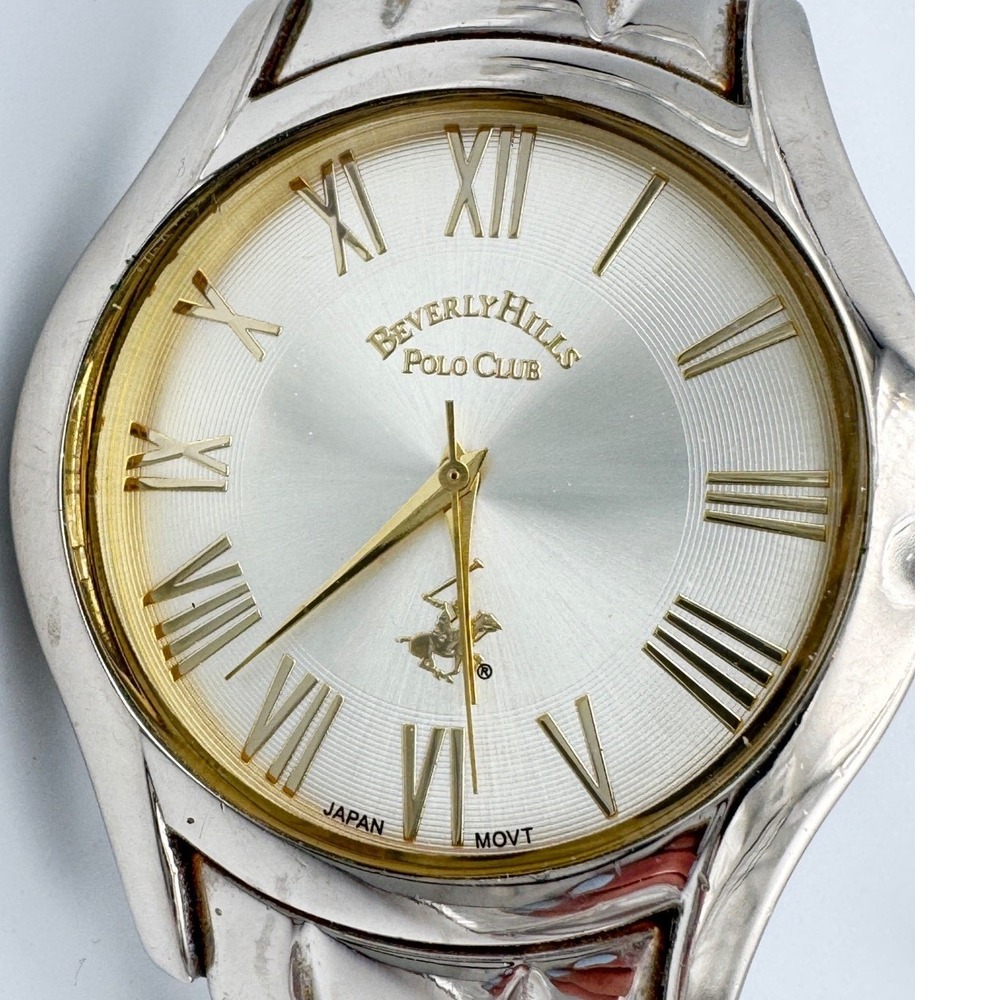 Beverly Hills Polo Club Men Silver Tone Watch 53079 101 Japan Movt Untested 43mm
